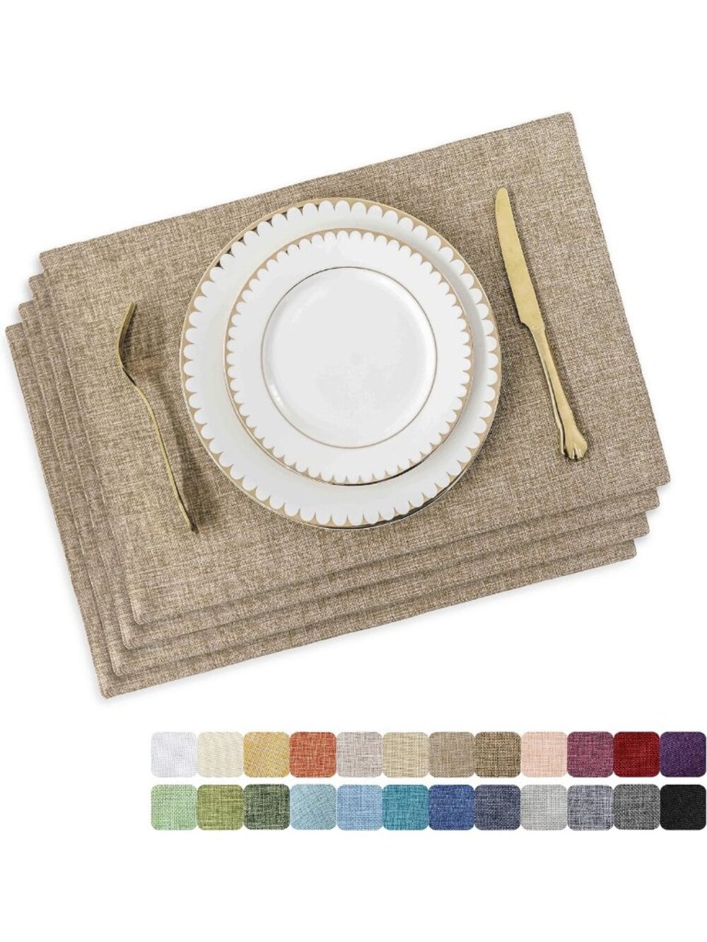 Set of 4 Heat Resistant Linen Placemats for Dining Table Decor - Kitchen